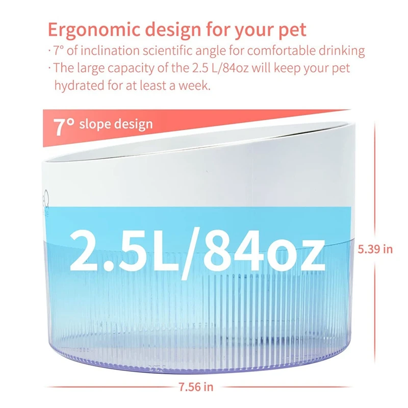صنبور مياه آلي للقطط ، هادئ للغاية ، موزع مياه للحيوانات الأليفة ، مستوى مياه مرئي ، داخلي ، 2.5 لتر ، 84 أونصة