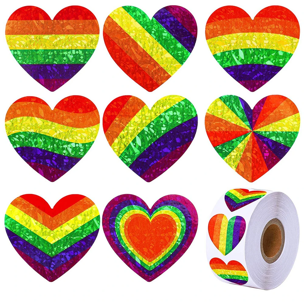 50-500pcs Various 6 Colors Striped Love Pride Rainbow Heart Ribbon Valentine's Day Sticker Supporting The LGBT Spreading Love