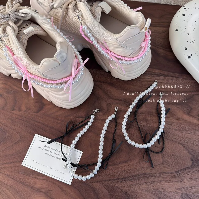 

Цепочка для обуви с жемчужными бусинами, лента-бант, изящный модный универсальный аксессуар для кроссовок, украшение для обуви своими руками, подарок для женщин