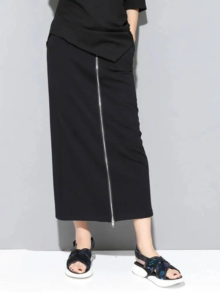 

Elastic High Waist Black Zipper Two Ways Wear Long Wide Leg Pants New Trousers Women Fashion Spring Autumn 202 5LKS