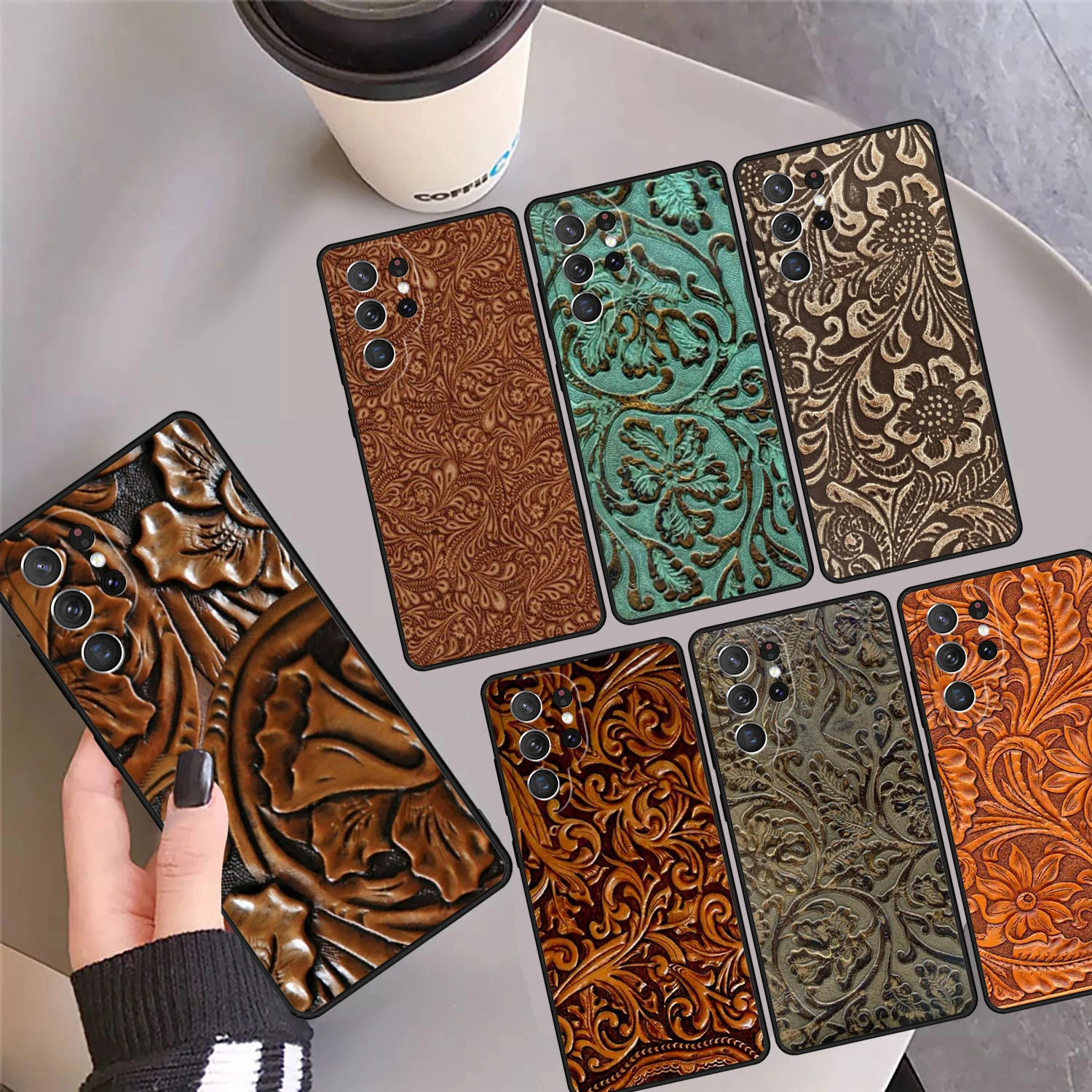 

BROWN HAND TOOLED WESTERN Phone Case Cover For Samsung Galaxy S24 S25 Ultra 23 S22 Plus S21 FE S20 Note 10 Pro Note 20
