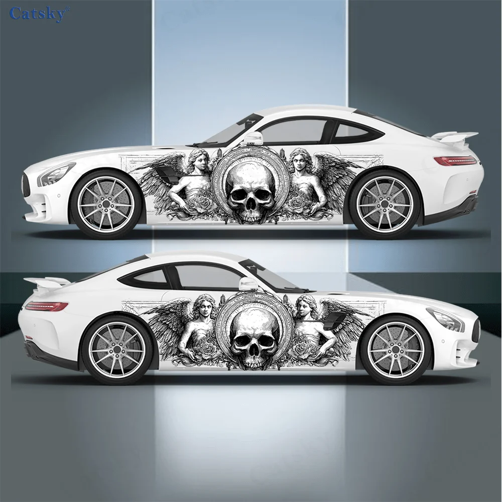 

Elegant Skull-Angel Graphic Car Side Sticker Decoration,PVC Waterproof Scratch Resistant Decal,Car Protect,Auto Accessories Gift