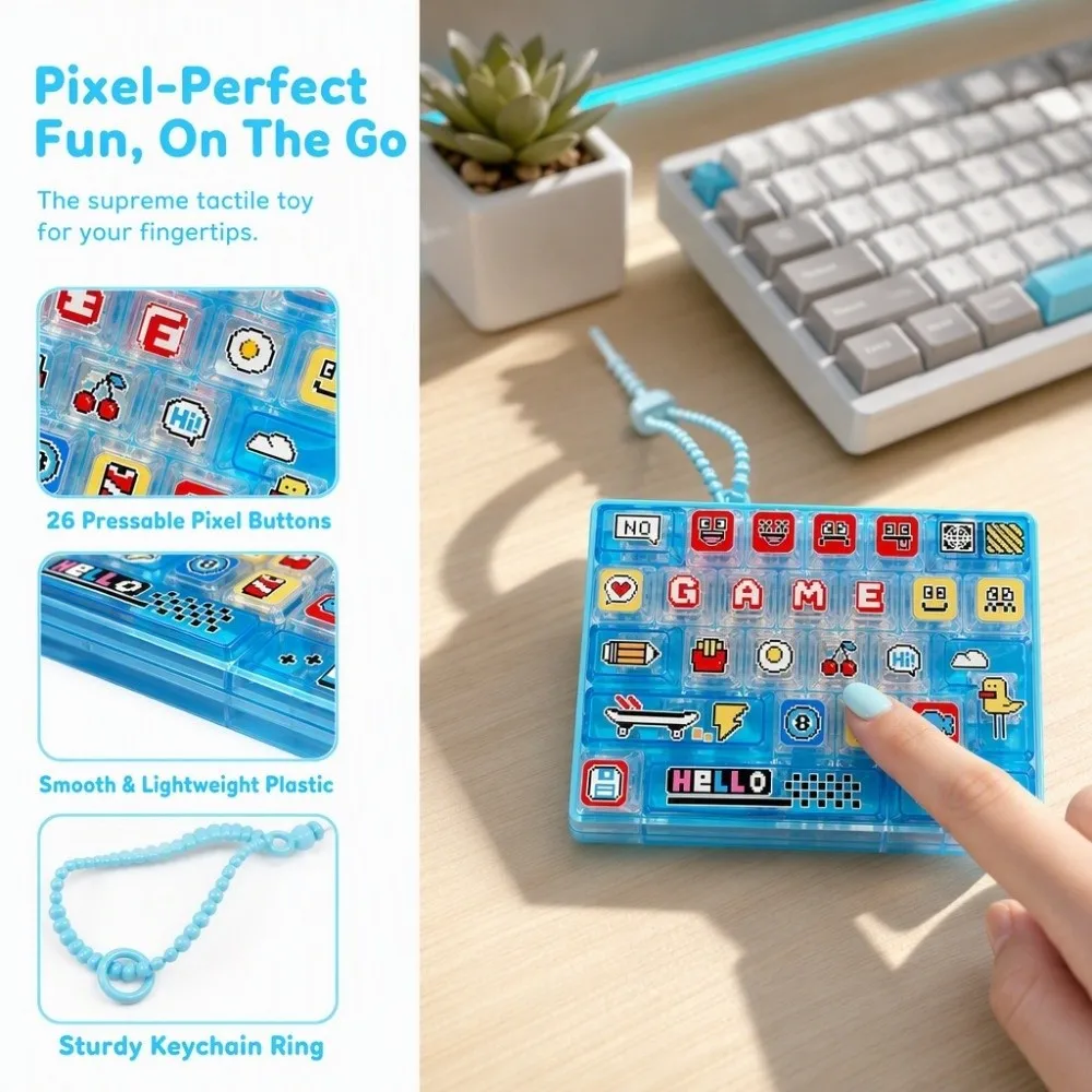 Creative 26-Keycap Keychain Pixel Button Portable Design Fidget Gadget Cartoon Pattern Hand-play Pendant Sensory Charm Office