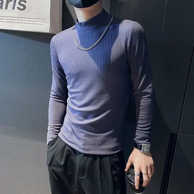 

Male Pullover Base Layer Men's T-shirts Unicolor Plain Tight Slim Fit Streetwear Designer Luxury 2024 Original Casual Sweatshirt