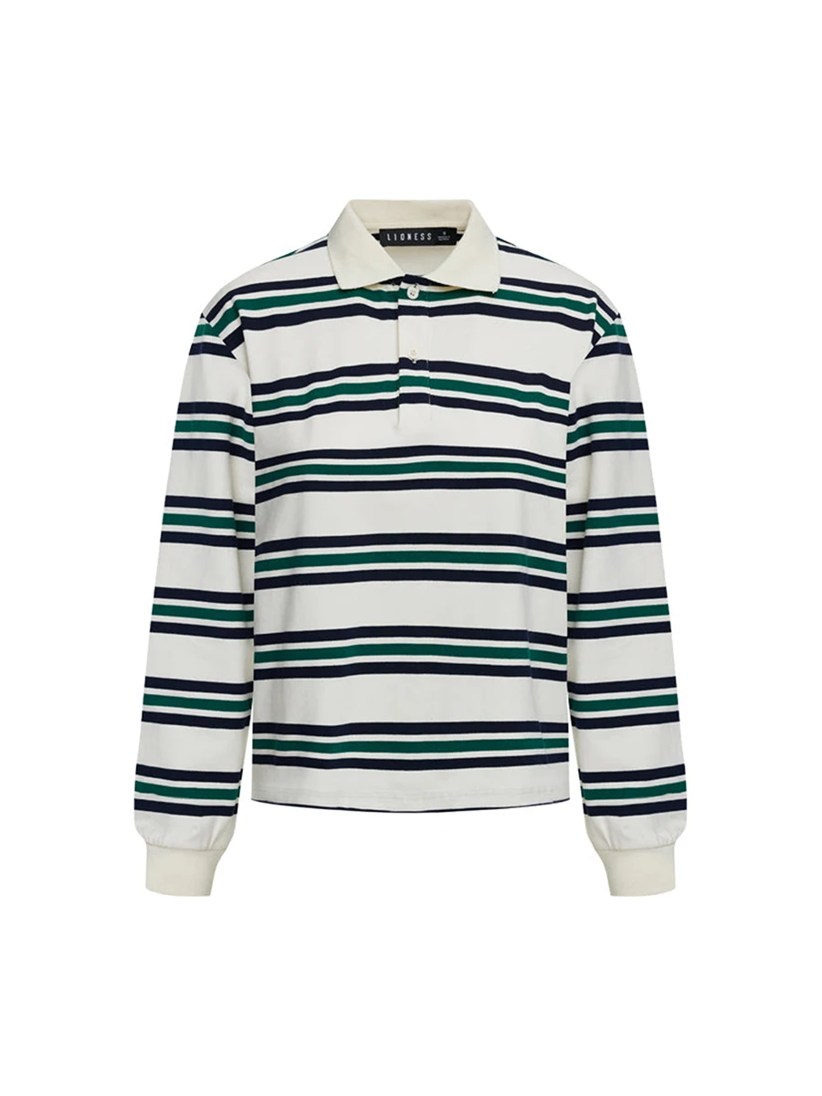 Women s Striped T-Shirt Contrast Color Long Sleeve Lapel Neck Button-up Casual Pullover Tops