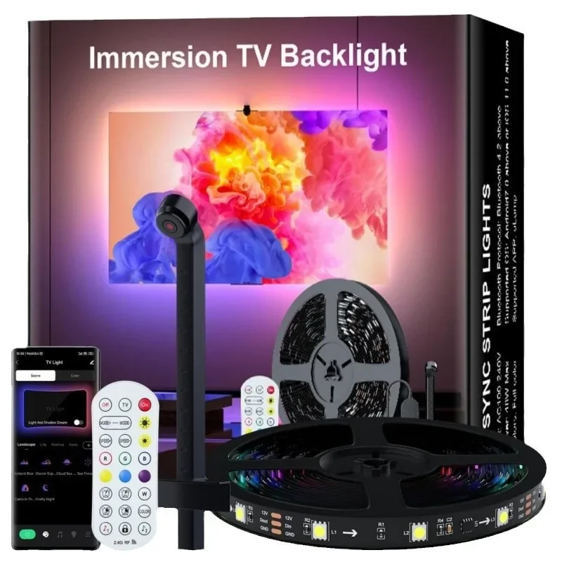 Tira de luces LED RGBIC con retroiluminación Led para PC/TV, Sensor de selección de Color, Control por aplicación, sincronización de música, luz RGB inteligente para ambiente de juegos