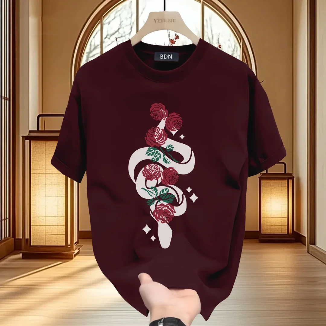 

Loose Cotton round Ne ort Sve T-irt Couple Matching Summer Casual Comfortable Breathable Men's Top Print Design