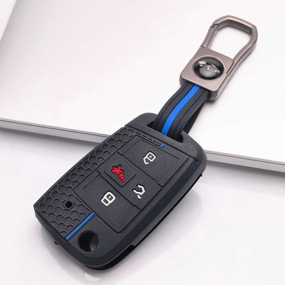 4 Button Car Key Silicone Keychain Fob for Volkswagen VW Golf 4 5 7 MK7 Tiguan for Skoda Octavia A7 Seat Leon Ibiza Altea Shell