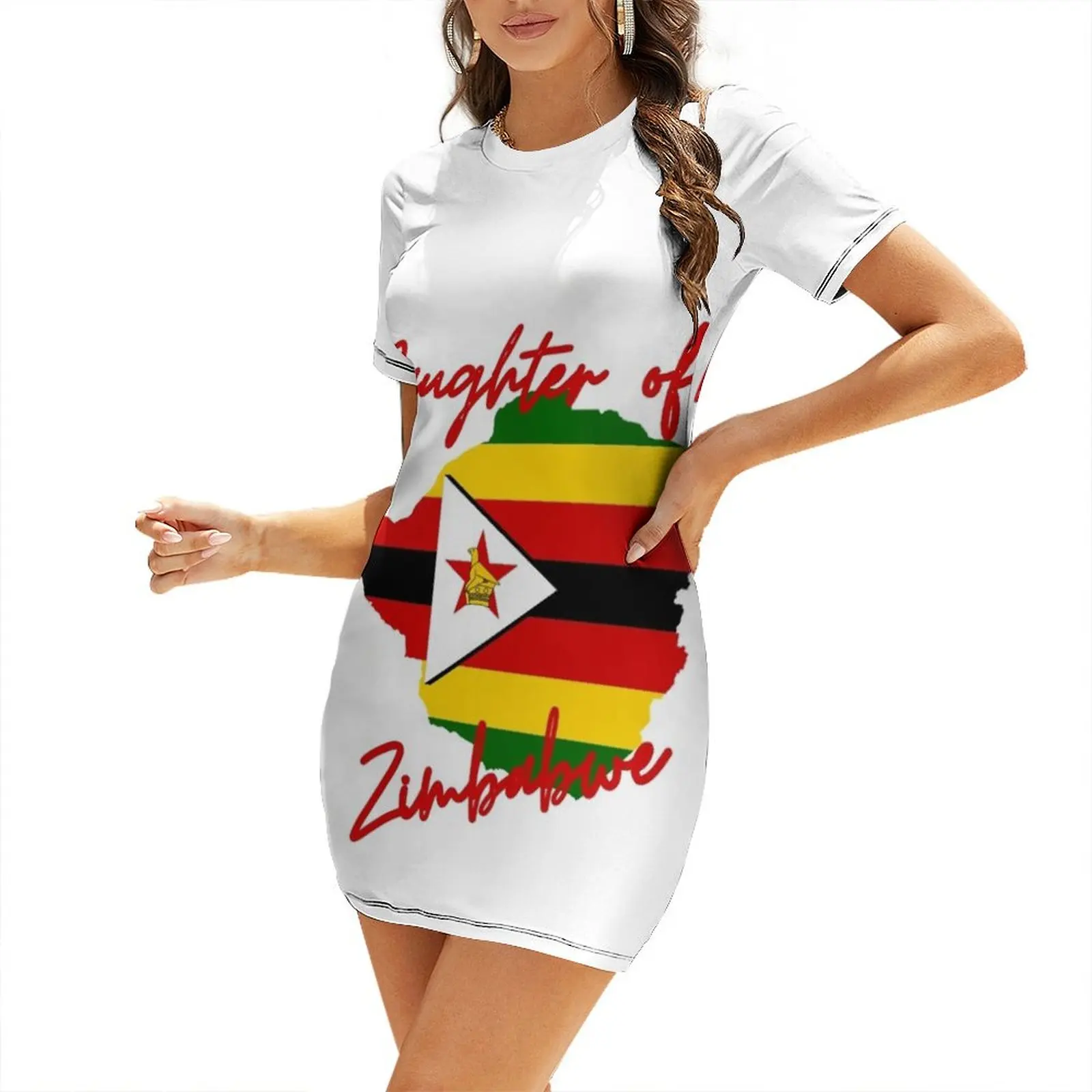 

Daughter of Zimbabwe Map Flag Short Sleeved Dress long dresses for women Clothing dress summer