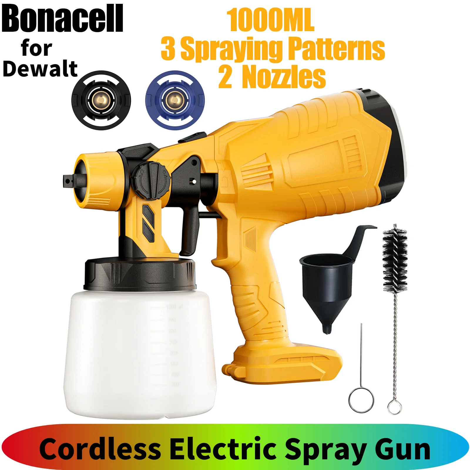 800ML Paint Sprayer For DEWALT 20V Battery, Cordless HVLP Paint Sprayers with 2 Nozzles For Fence, Furniture, Cabinets, Walls