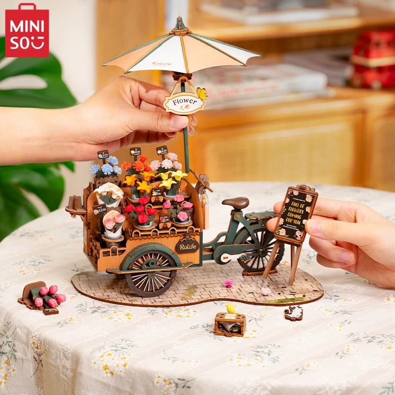 MINISO Rolife-bloques de construcción de la serie de coches de flores, colección de modelos flotantes DIY, adornos decorativos, juguetes para niños, regalos de navidad