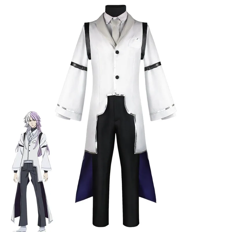 Sigma Cosplay Costume White Coat Black Vest Trousers Gloves and Matching Wig Bungou Stray Dogs for Halloween Costume Parties