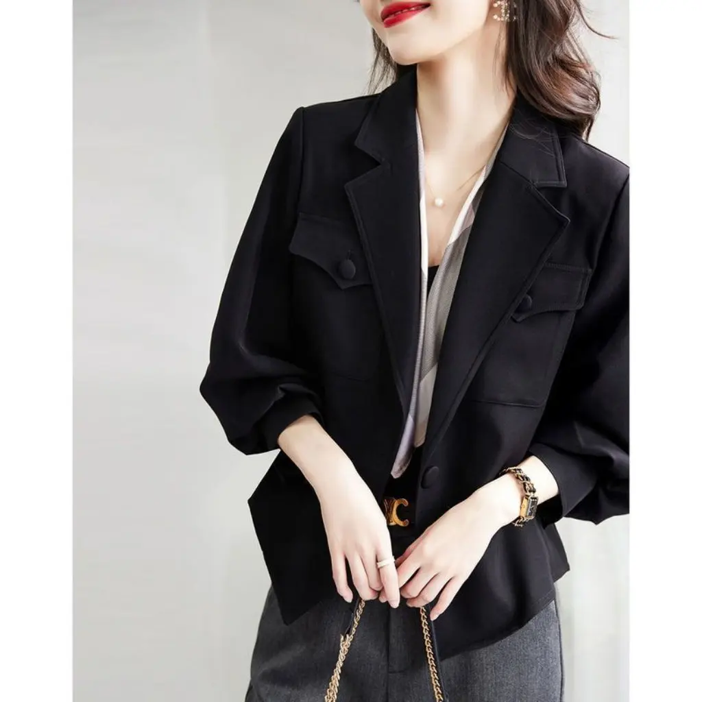 

Women's Casual Long-Sleeved Outwear Korean Style Suit Top Loose Short Windbreaker Versatile Jacket for Spring