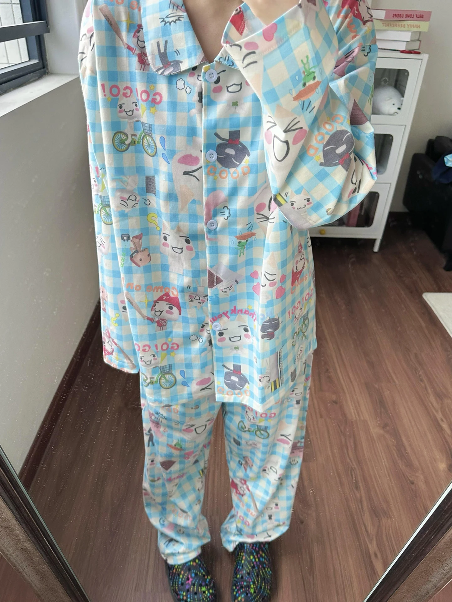 Large Size Pure Cotton Sleepwear Set for Men And Women with Long Sleeves And Pants Cute Cartoon Design for Autumn And Winter