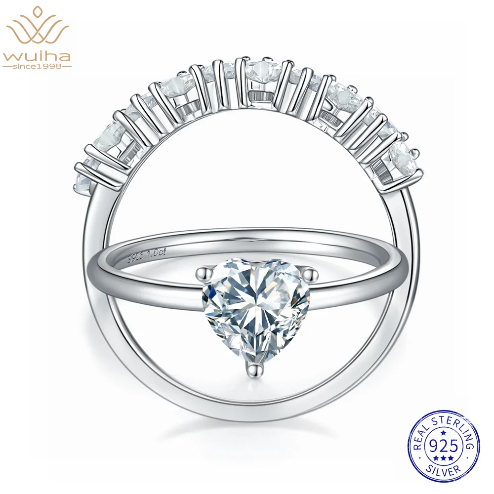 

WUIHA 18K Gold Plated Fancy Cut 1CT VVS1 D Color Pass Test Moissanite Ring Set For Women 925 Sterling Silver Jewelry Wholesale