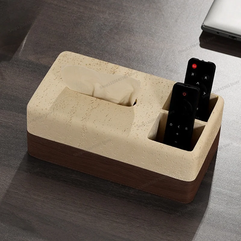 For Resin Walnut Veneer Tissue Box, Living Room Desktop Storage Box