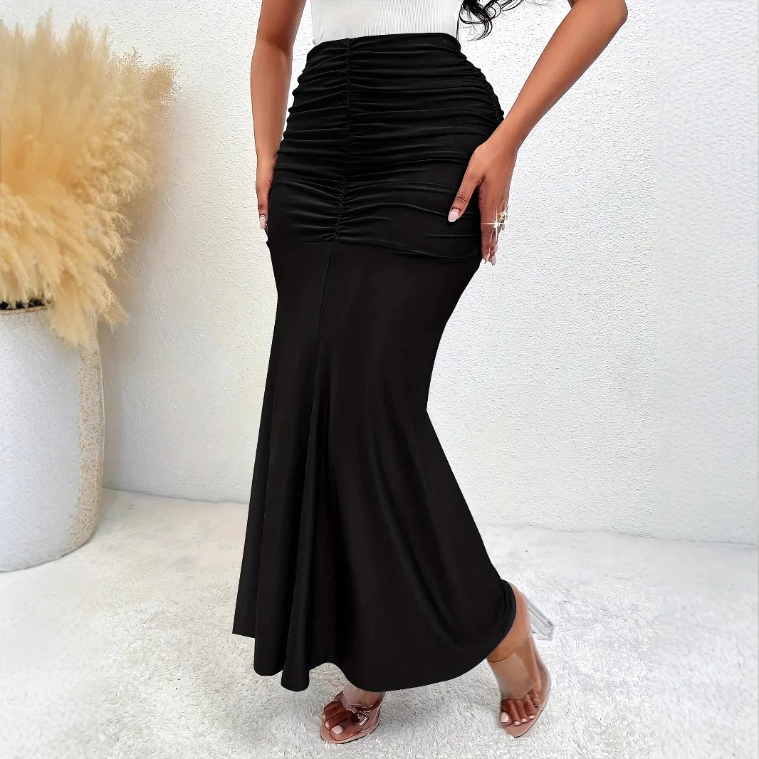 Women's Elegant Elastic Waist Pleated Skirt With Draping Effect Fishtail Long Skirt Y2k、 Robe Lace Clothing