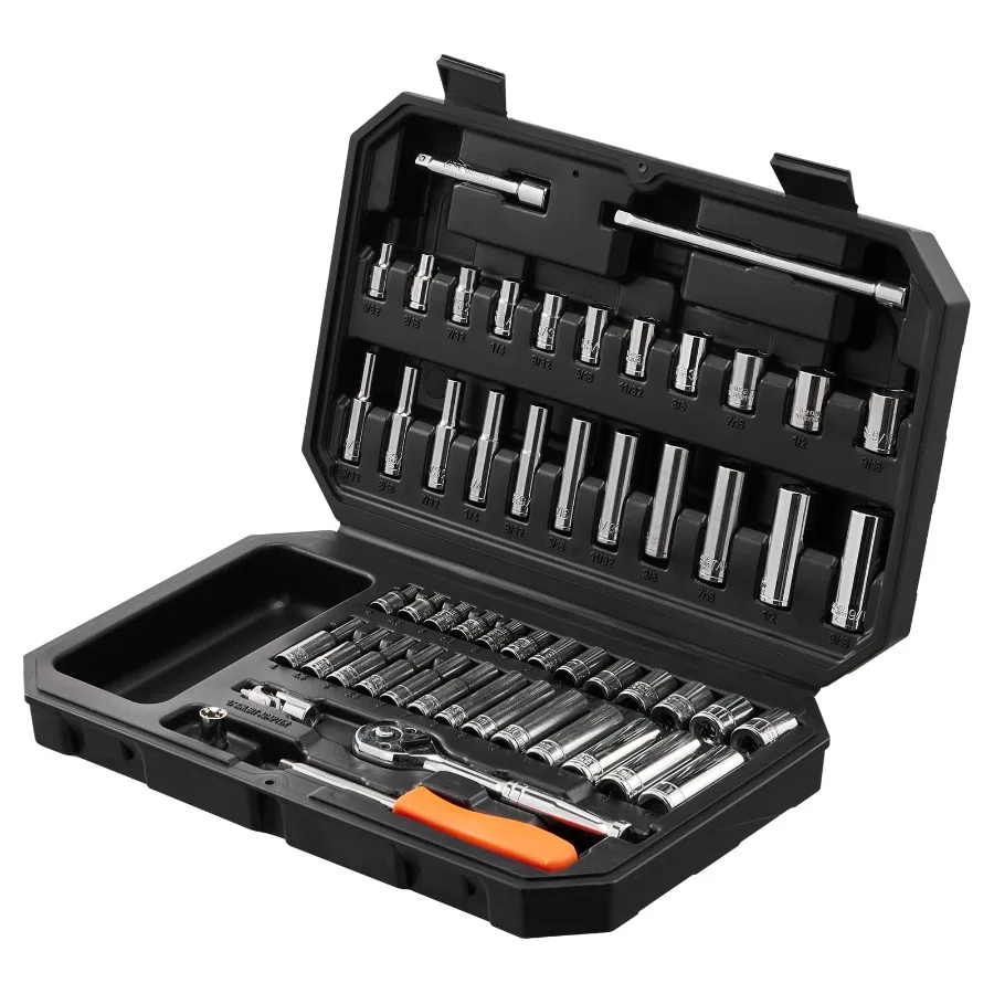 

54-Piece 1 4 Drive Socket and Ratchet Set for Precision Automotive and Household Repairs
