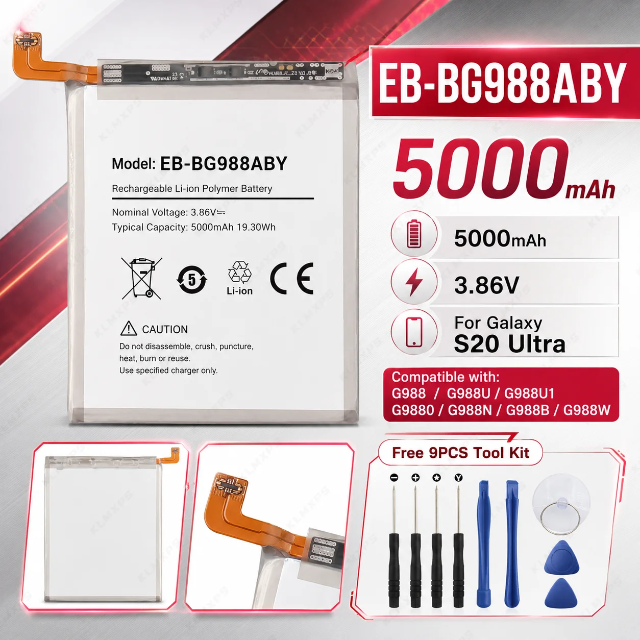 Original Capacity 5000mAh EB-BG988ABY Battery for Samsung S20 Ultra S20U G988U Replacement Mobile Phone Batteries + Tools