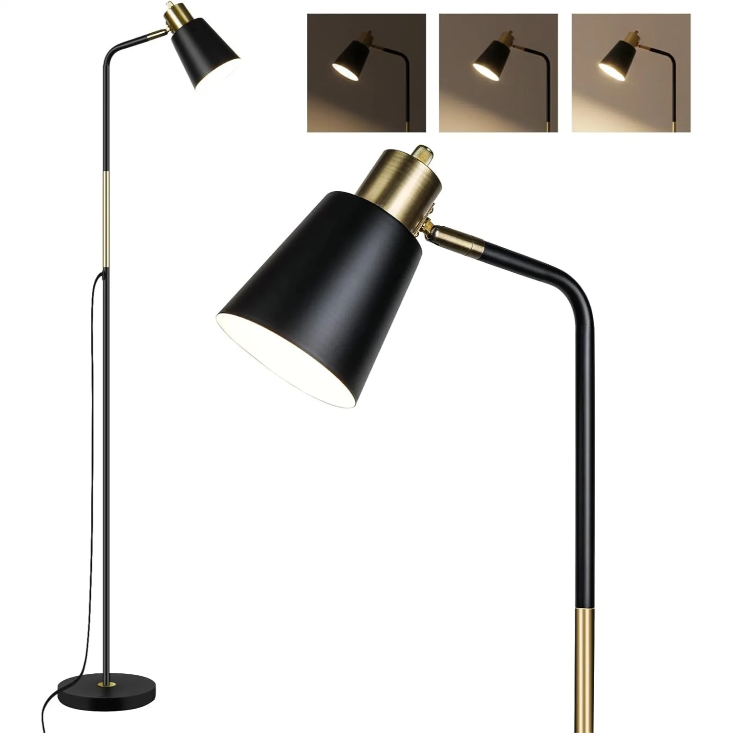 

Industrial Floor Lamp For Living Room Rustic Farmhouse Reading Standing Lamp With 3-Level Dimming Adjustable Metal Head