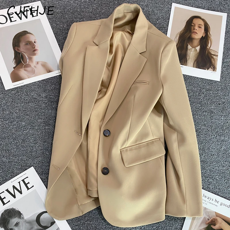 

CJFHJE Women's Versatile Solid Color Suit Jacket Spring Korean Chic Loose Fitting Women Straight Tube Long Sleeved Suit Jacket