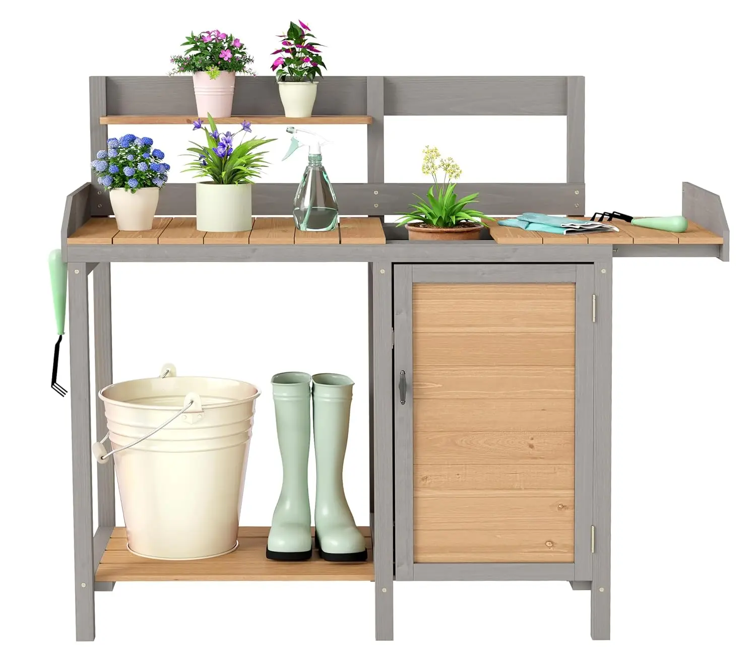 Wooden Potting Bench Table with Sink,Outdoor Garden Table Work Bench with Storage, Workstation for Outside Lawn Patio