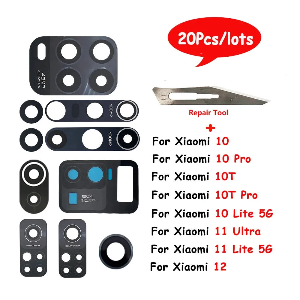 

20Pcs，Rear Camera Glass Lens With Glue Sticker Adhesive For Xiaomi 12 11T 10 10T 11 Lite Pro Ultra