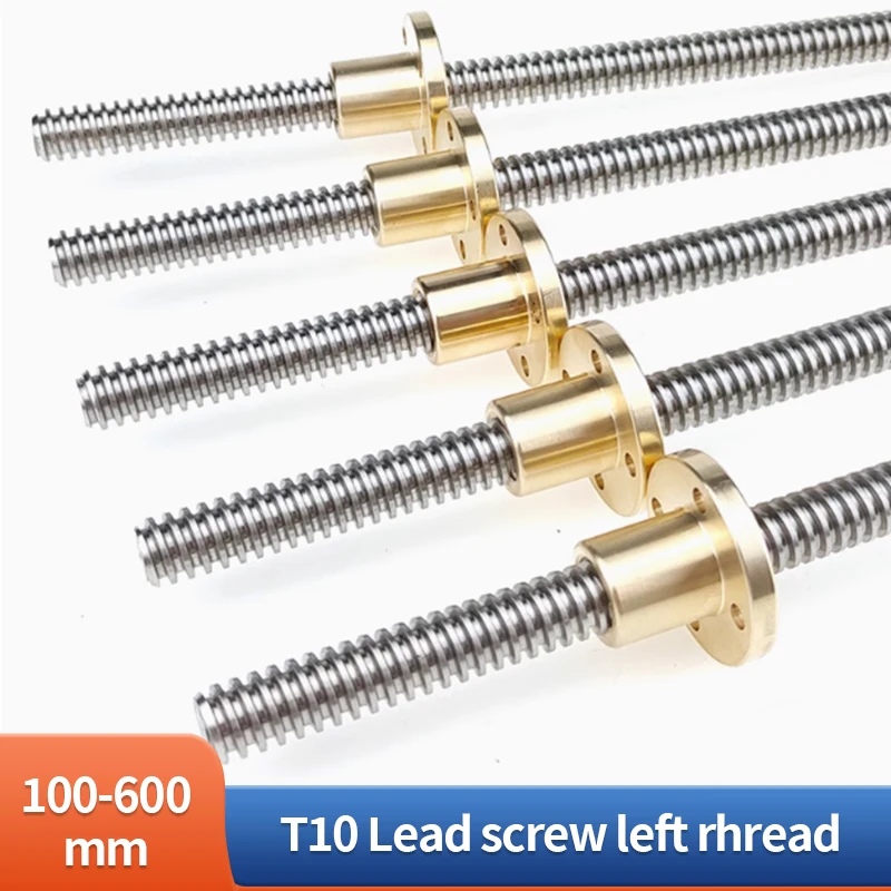 CNC 3D Printer T10Lead screw left rhread 100-600mm 3D Printer Parts OD 10mm Pitch 2mm Stainless Steel With Brass Nut CNC Parts