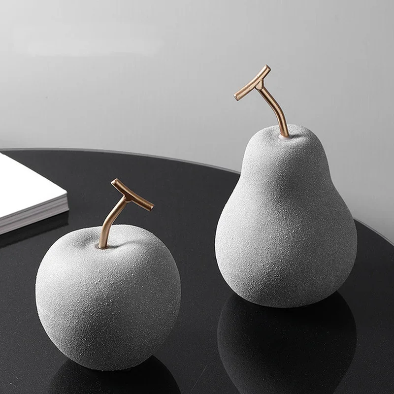Grey Pear Statue Crafts Desktop Decoration Abstract Fruit Sculpture Countertop Living Room Home Decor