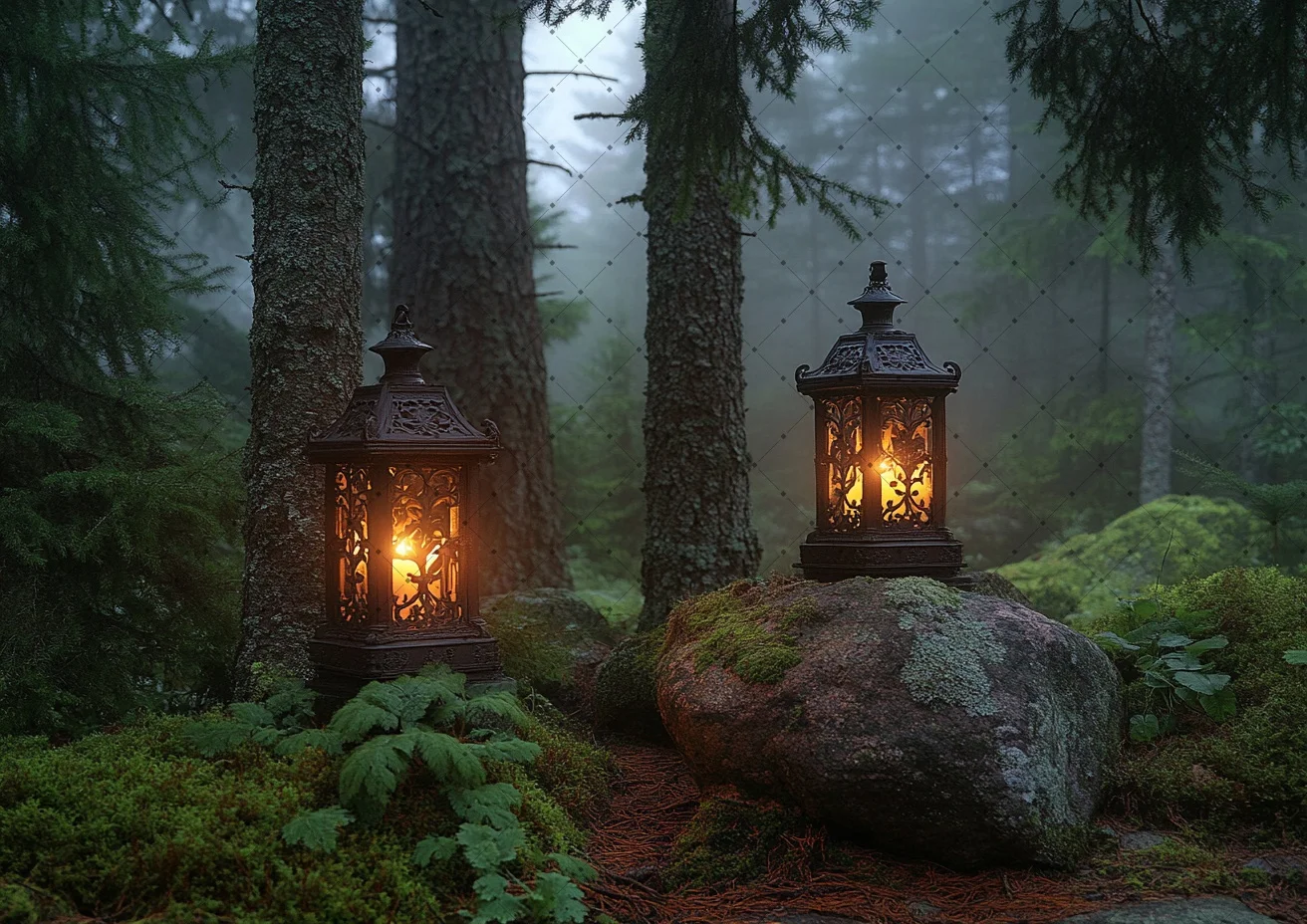 Dark Forest Photography Backdrop Vintage Lantern Stone Path Scene Background Photo Studio Halloween Party Shooting Decor Props