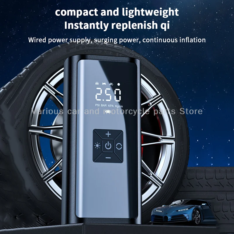 

Wireless Digital Car Air Compressor With LED Light – Tire Inflator And Automotive Starting Device