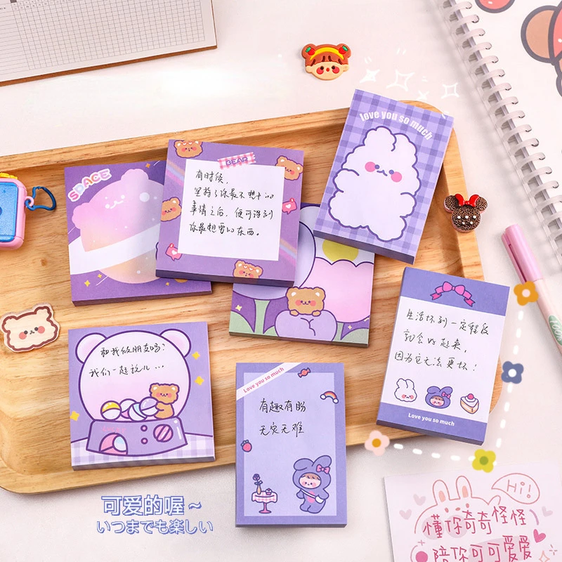 50 Sheets Cartoon Cute Rabbit Bear Sticky Notes Kawaii Stationery Memo Pad Note Paper for Student Office