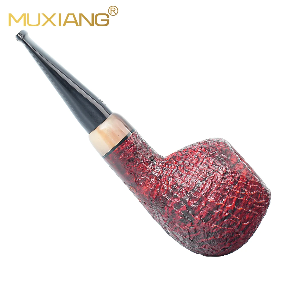 MUXIANG Sandblast Briar Tobacco Pipe Budapest Series Horn Ring Black Cumberland Mouthpiece 3mm Unfiltered Smoking Pipe