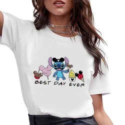 Disneyland Best Day Ever Lilo Stitch Femme T-shirts Cute Mickey Mouse Men Clothes Summer Casual Streetwear T Shirt Women Blouses