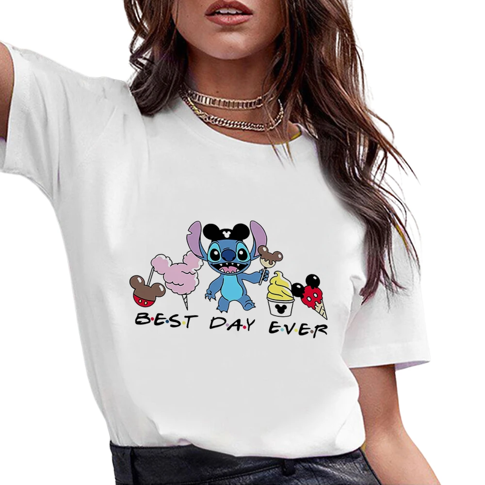 Disneyland Best Day Ever Lilo Stitch Femme T-shirts Cute Mickey Mouse Men Clothes Summer Casual Streetwear T Shirt Women Blouses