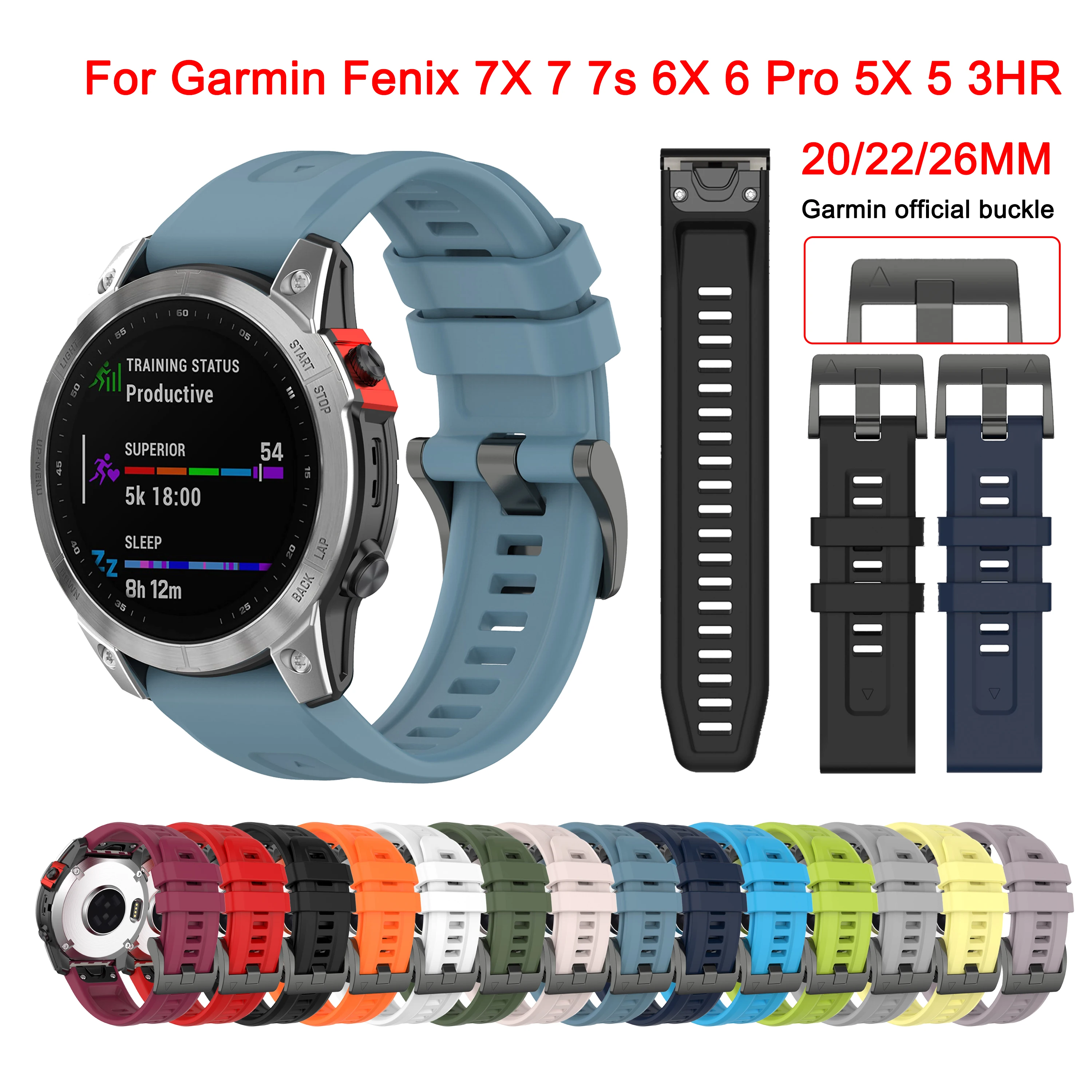 QuickFit 20 22 26mm Strap for Garmin Epix Gen 2 Silicone Band for Garmin Fenix 7 7X 7S Pro 5X 6X Pro tactix Bracelet Watchband