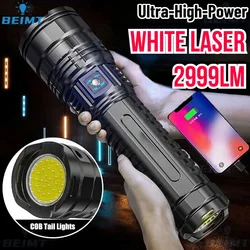 6000mah High Power Tactical Flashlight White Laser Aluminum Alloy Torch 3 * 18650 Built-in Battery Outdoor Emergency Spotlights