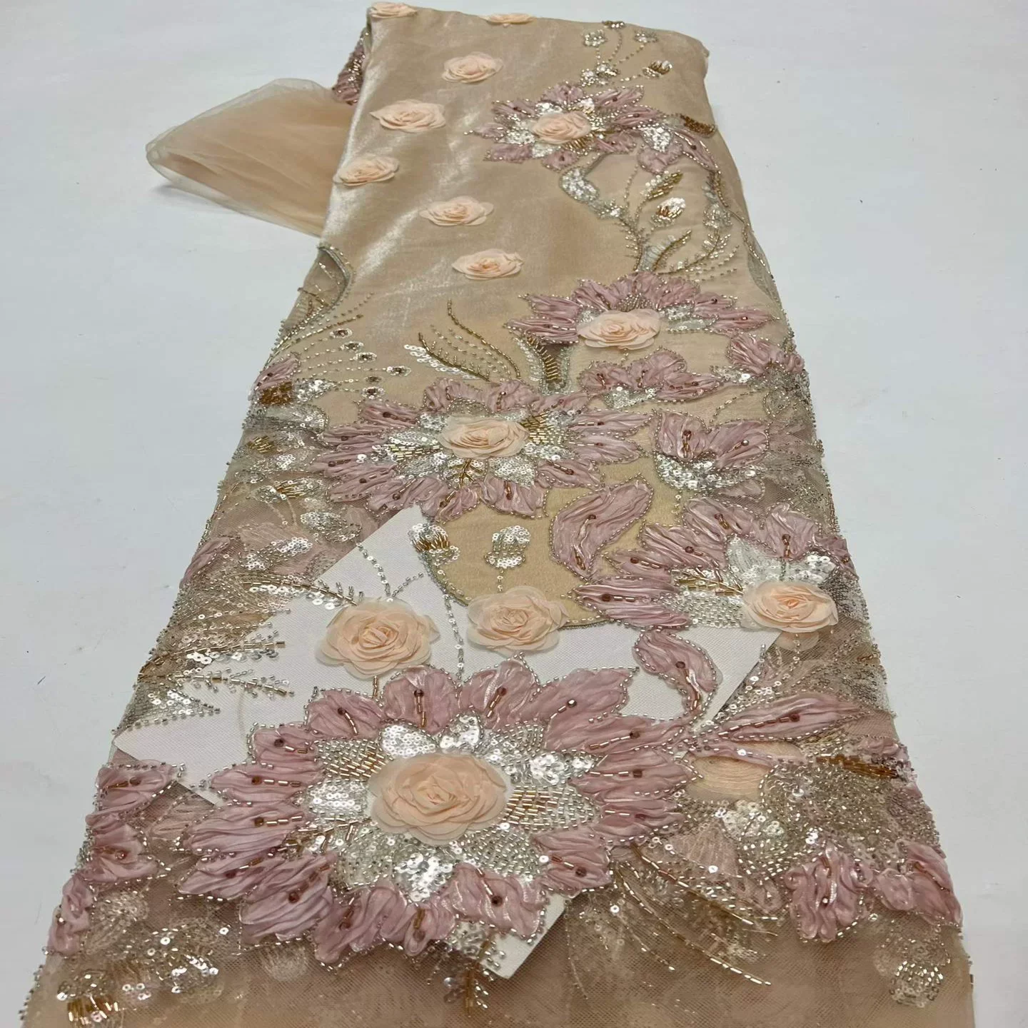 5yard 3D three-dimensional ribbon flower embroidery flannel fabric Cheongsam dress designer clothing matirial fabric for dress