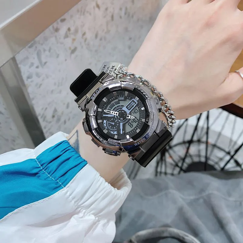 النسخة الكورية للرجال والنساء من الساعات الإلكترونية، ساعة إلكترونية رياضية رقمية للطلاب مع قرص كبير، إنذار مضيء