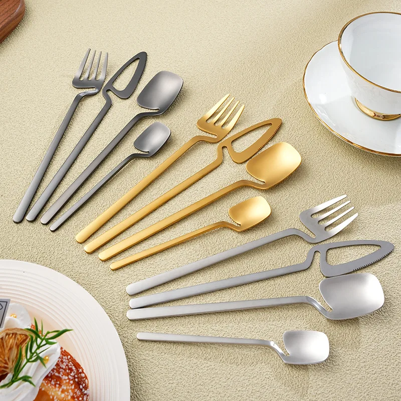 Creative Hanging Cutlery Set 4Pcs SUS304 Stainless Steel Matte Fork Spoon Tableware for Dinner Dessert Steak