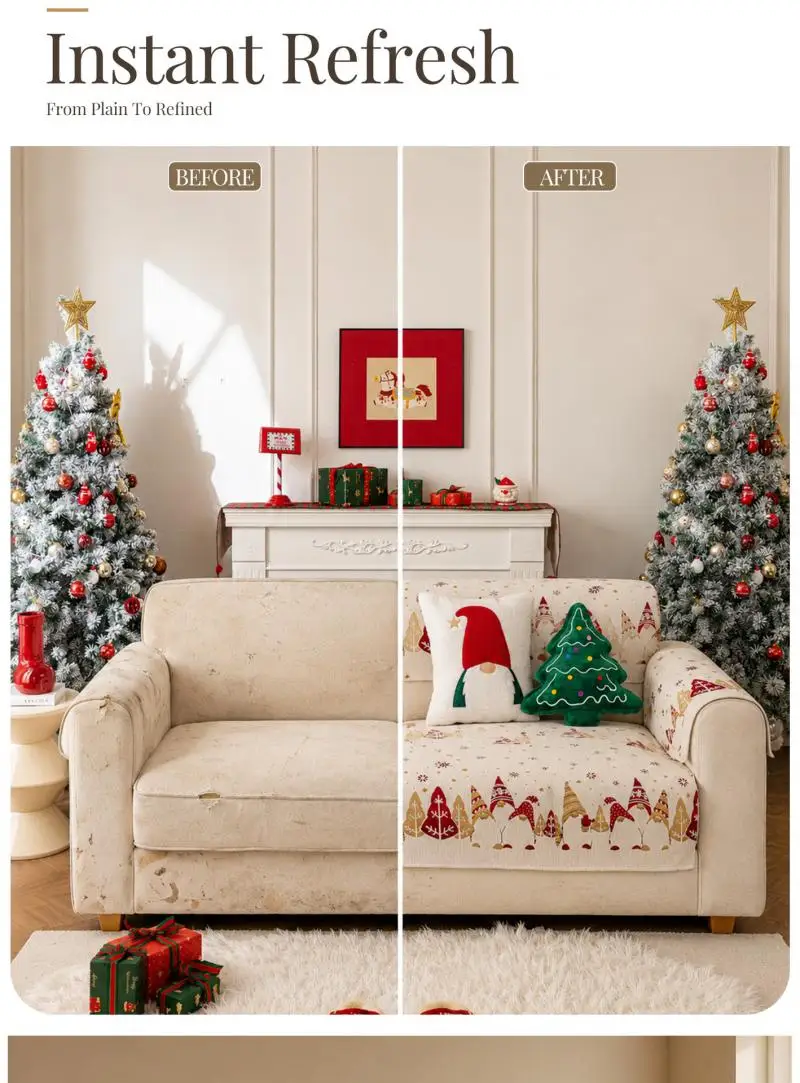 Chenille Weihnachts-Sofabezug Ganzjahres-Rutschfester Universeller Sofabezug Nicht Verblassende und Katzenfeste Sofakissen – Detail 7