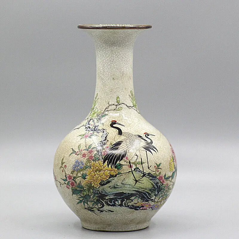 

Chinese Qing Qianlong Famille Rose Porcelain Crane Pattern Vase 9.41 Inch