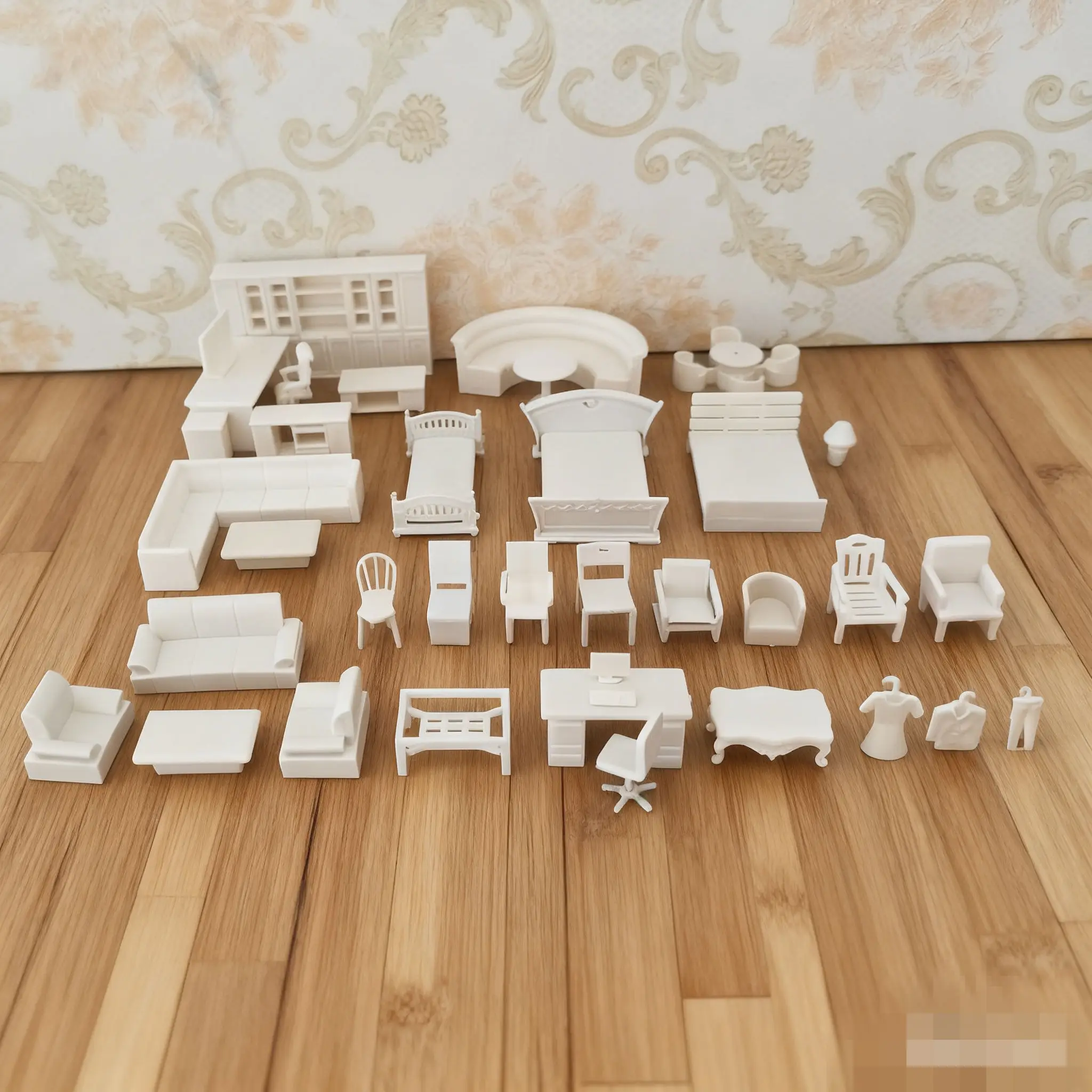 3picecs1:50 Juego de muebles en miniatura - Cama interior Sofá Silla TV Oficina Kit para mesa de arena Modelo de arquitectura