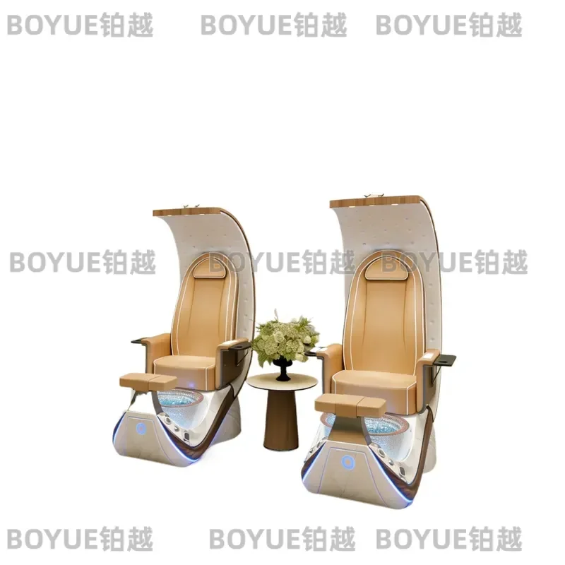 Luxury Pink Electric Acrylic Pedicure Chair with Drain Pump Colorful LED Lights Nail Salon Foot Spa Massage Seat for Manicure