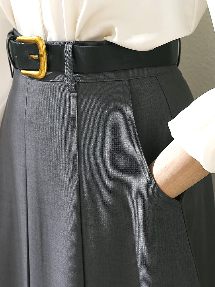 

Slimming High Waist Midi Suit Sle Pleated A-Line Umbrella Skirt Commute Friendly Korean Design Mid-Length f Skirt