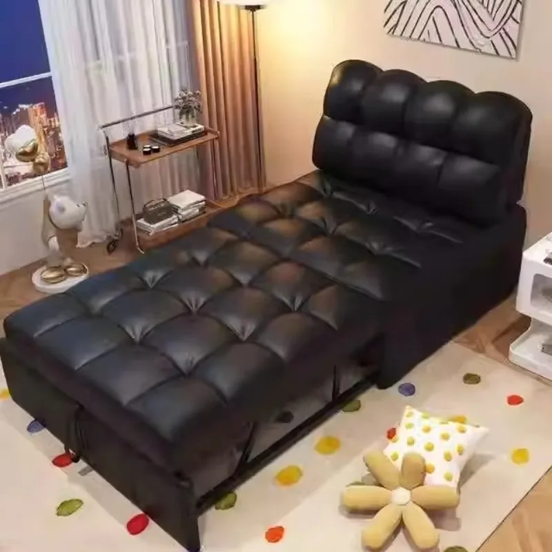 Trendy Modern Single Sofa Double Recliner Soft Pull-Out Bed for Small Apartment Living Room Dual-Use Multifunctional Lazy Metal