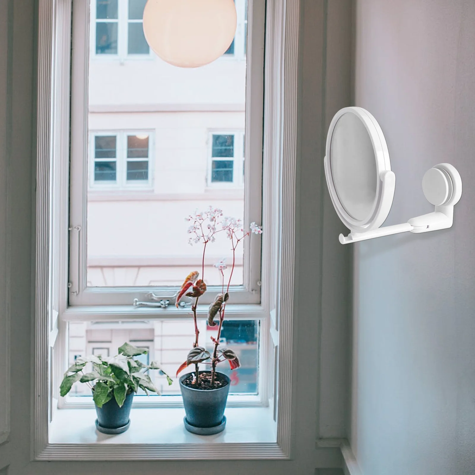 An der Wand montierter runder Kosmetikspiegel, drehbar, klappbar, 360 Grad hochklar, ohne Bohren, verstellbar, für Badezimmer, Hotel