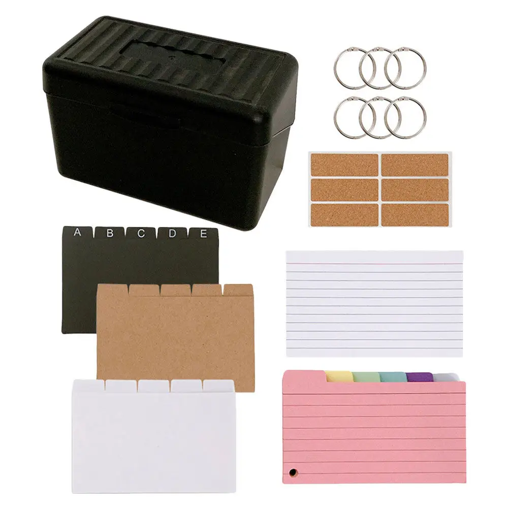Horizontal Lined Index Cards Vibrant Colors Ink Bleed Proof Paper with Compact Plastic Card Organizer Box for Study Office
