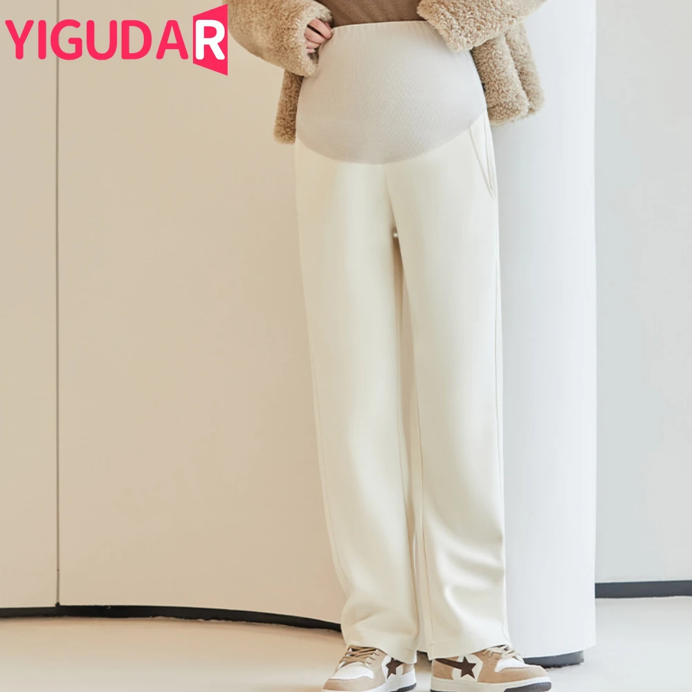 Winter Velvet Maternity Pants fashion Wide Leg Loose Belly Clothes for Pregnant Women Casual Pregnancy photoshoot Trousers