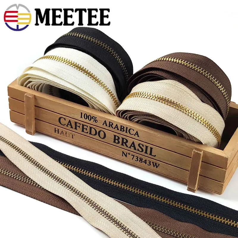 2/4Meters 5# Metal Zipper Tape Gold Teeth Decorative Continuous Zip Bag Jacket Clothes Luggage Repair Kit DIY Sewing Accessories